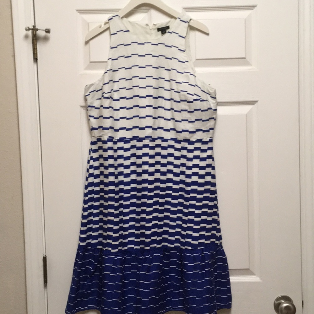 sleeveless dress, size-10, linen, striped, blue/white, lined